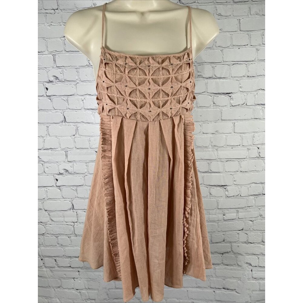 NWT Raia De Goeye Dusty Rose Brazil Made Beaded Flowy Babydoll Dress Size 38